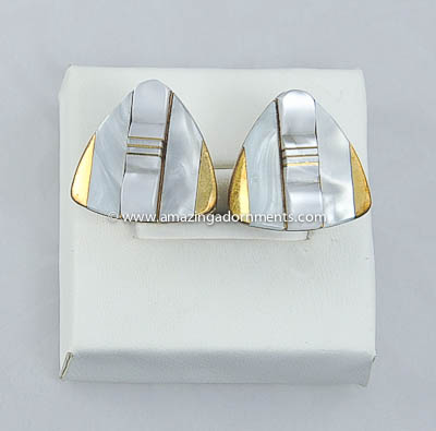 Dashing Vintage French 1904s Mother of Pearl Cufflinks