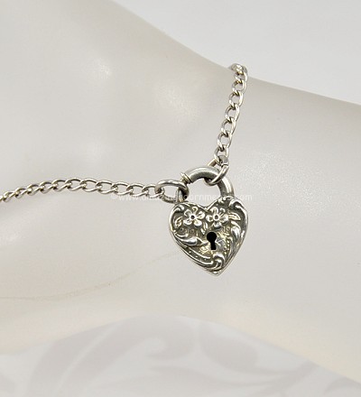 Irresistible Vintage Sterling Repousse Heart Charm Bracelet Signed WALTER LAMPL