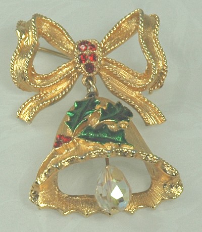 MYLU Articulating Christmas Bell Pin with Dangling Crystal Clapper