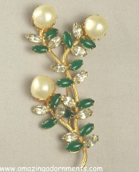 SCAASI [Arnold Issacs] Rhinestone, Glass and Faux Pearl Branching Flower Pin