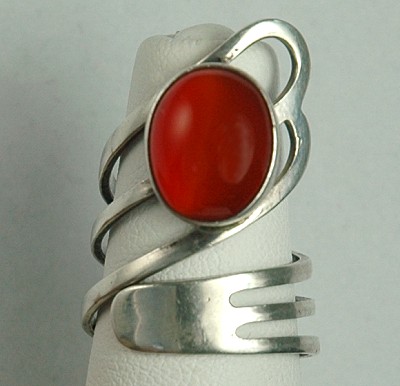 Israeli Modernist Sterling Silver and Stone Ring