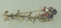 Whimsical Reindeer Sleigh and Santa Christmas Pin Signed HATTIE CARNEGIE