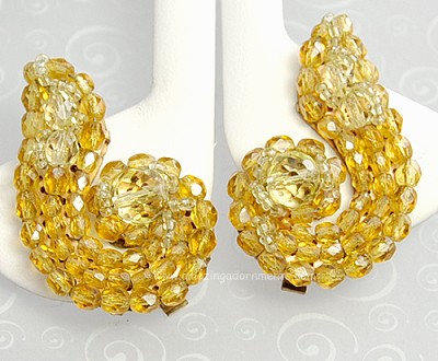Untouchable Champagne Colored Crystal Paisley Earrings Signed COPPOLA e TOPPO