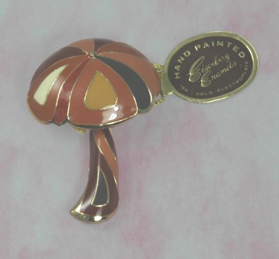 EISENBERG 70s Enameled Artist Mushroom Pin with Tag!