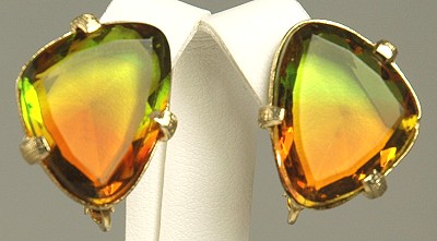 Vintage JUDY LEE Fall Hued Glass Clip- on Earrings
