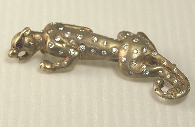 Vintage Rhinestone Studded Crouching Leopard Brooch