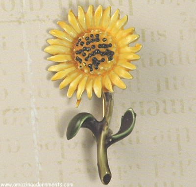 Vintage Mini Enamel Daisy Pin Signed HAR