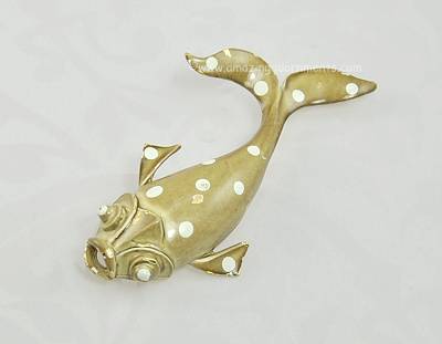 Lovable Vintage Spotted Enamel Koi Fish Figural Brooch