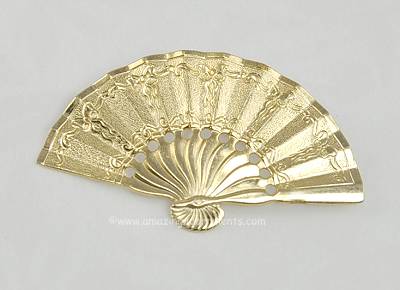 Exquisite Etched Golden Hand Wedding Fan Pin Signed NAPIER
