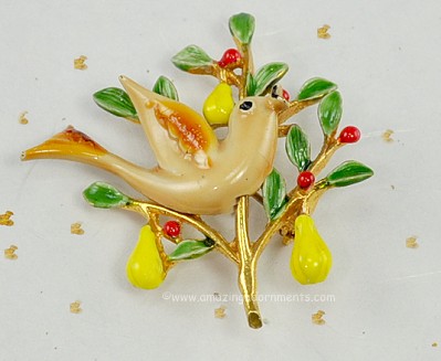 Vintage Collectable Partridge in Pear Tree Christmas Pin Signed ART ~ BOOK PIECE