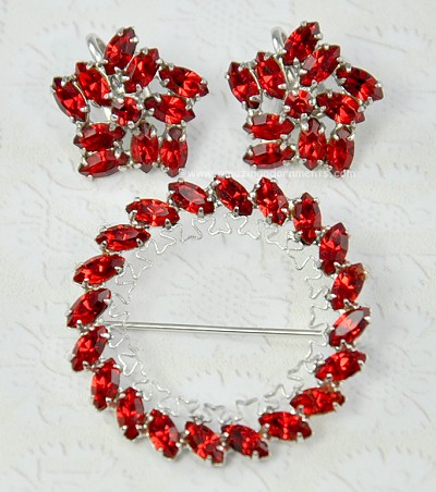 Tantalizing Signed B DAVID Ruby Red Rhinestone Demi Parure