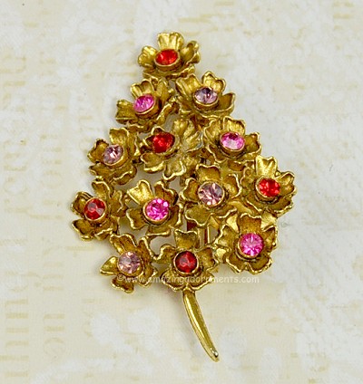 Vintage Tree of Flowers with Pink, Red and Purple Rhinestones ~ BOOK PIECE