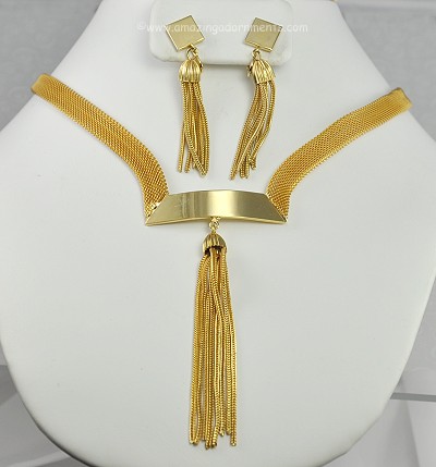 Sassy Mesh and Tassel Necklace and Earring Set Signed HOBE