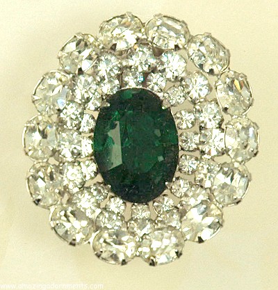 Radiant Signed CHRISTIAN DIOR by KRAMER Emerald and Clear Rhinestone Clip