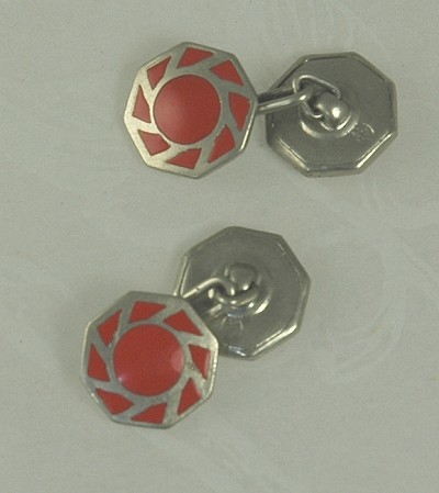 Red Celluloid ART DECO Double Faced Cufflinks