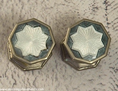 Polished Art Deco BAER and WILDE Blue and White Enamel Snap Cufflinks