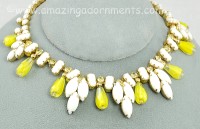 Dreamy Vintage White and Yellow Art Glass Necklace Signed BY GALE