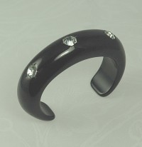 Tested BAKELITE Black Cuff Bracelet with Rhinestones