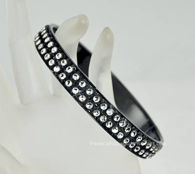 Fancy Black Lacquer on Metal Bangle Bracelet with Clear Rhinestones