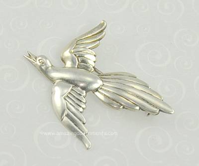Soaring Vintage Sterling Silver Bird Figural Brooch Signed FORSTNER