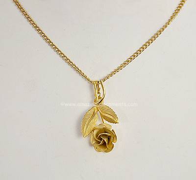 Graceful Vintage Gold Filled Rose Pendant Necklace