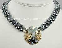 Exquisite Vintage Gray Faux Pearl Necklace Signed JAPAN