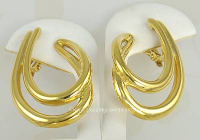 Large Moderne Designer Signed GIVENCHY Hoop Earrings