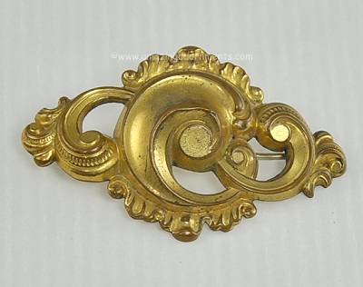 Unsigned Swirly Edwardian Brass Chatelette Pin
