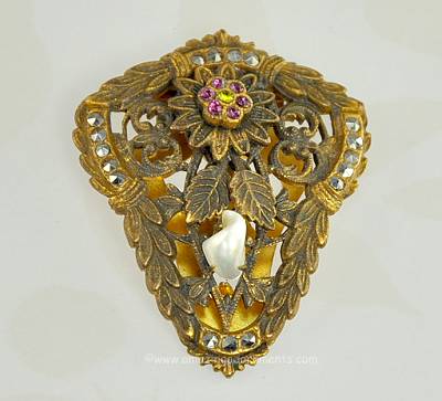 Marvelous Vintage Dress Clip with Marcasites Rhinestones and Baby Tooth Pearl