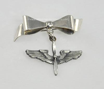 Patriotic Vintage Sterling Bow with Air Force Fob Pin Signed PROVIDENCE STOCK COMPANY