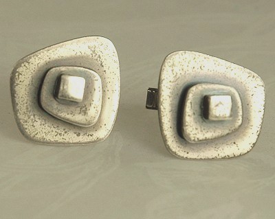 Rustic MODERNIST Sterling Cufflinks Signed NITA LUSTIG~ BOOK PIECE