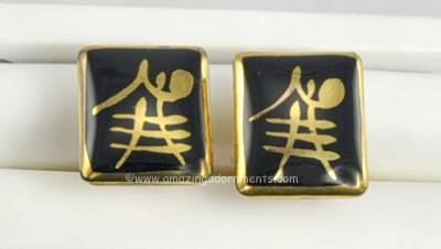 Vintage Hand Painted Asian Inspired Porcelain Cufflinks Signed VICTORIA FLEMMING