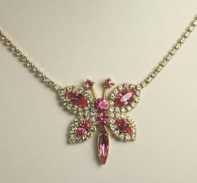 Whimsical All Rhinestone Butterfly Necklace Signed SUZANNE BJONTEGARD