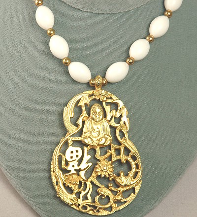 KENNETH JAY LANE Buddha Asian Motif White Bead Necklace