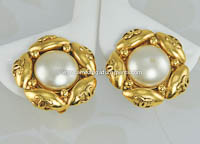 Fashionable Faux Pearl Logo Earrings Signed CHANEL ~ TLC