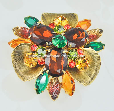 Gorgeous Vintage Shades of Autumn Rhinestone Brooch from DELIZZA and ELSTER~ BOOK PIECE