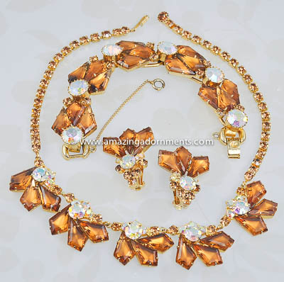 Vintage Amber Kite Stone Three Piece Parure From DELIZZA and ELSTER~ BOOK PIECE