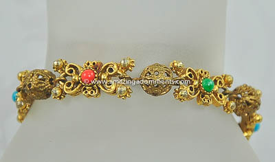 Graceful Unsigned Vintage Colored Stone and Filigree Ball Bracelet