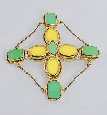 Honking Vintage Green and Yellow Cross Brooch/Pendant Combo