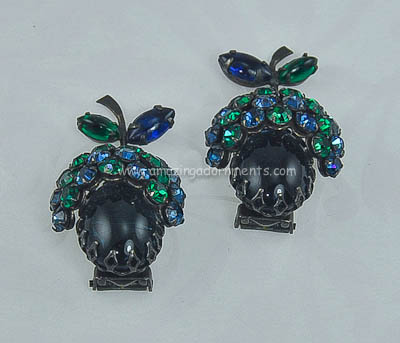 Sensational Unsigned SCHREINER Rhinestone and Glass Berry Clip Set~ BOOK PIECE