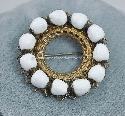 Vintage Signed MIRIAM HASKELL Chalk White Bead Brooch~ BOOK PIECE