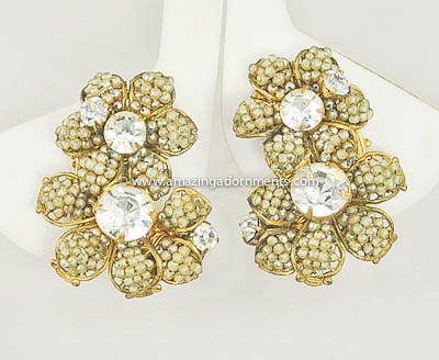 Extravagant Vintage Wired Faux Seed Pearl Earrings Signed DEMARIO NY