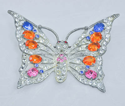 Massive Vintage Pot Metal and Rhinestone Butterfly Brooch ~ BOOK PIECE