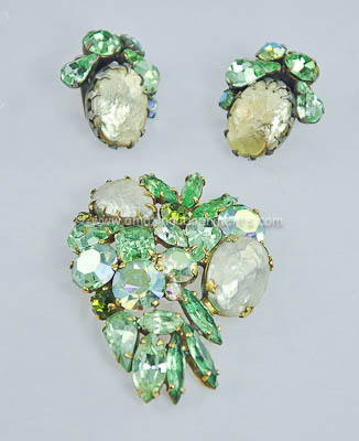 Vintage Signed WEISS Rhinestone Brooch and Earring Demi-parure