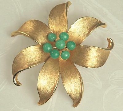 Polished Vintage Gold- tone Floral Brooch Signed KRAMER