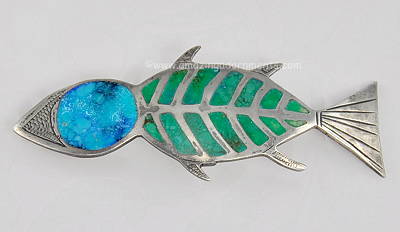 Vintage Signed LAFFI PERU Modernist Sterling and Enamel Fish Figural Pin