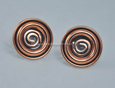 Vintage Signed RENOIR Arts and Crafts Styled Spiral Copper Cufflinks