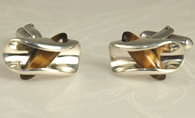 Sharp Tiger's Eye 970 Silver Cufflinks Signed ANTONIO PINEDA