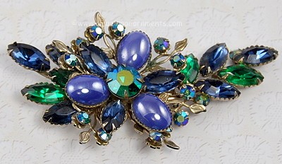 Stunning Layered Rhinestone and Glass Floral Brooch Signed CATHE
