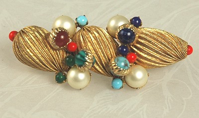 Important Gold- tone, Faux Pearl and Stone Brooch Signed SCAASI
